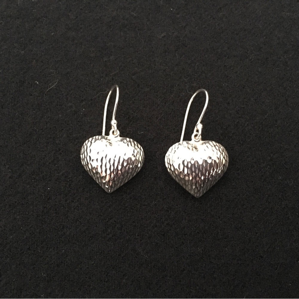 Sterling Silver Puffed Heart Earrings with Hammered Texture